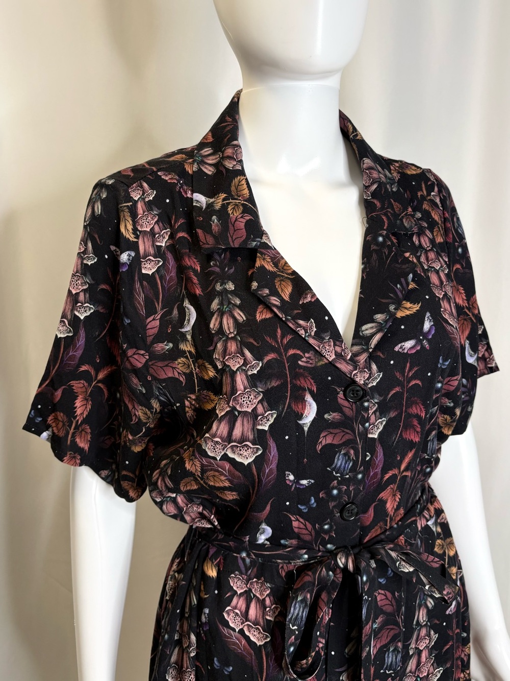 Disturbia Foxglove Midi Shirt Dress Size 8 Dark Floral Woodland Whimsical Print - Picture 4 of 14